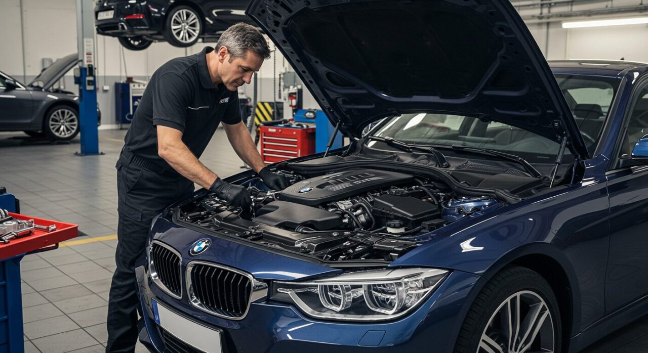 BMWをメンテナンスしているところ