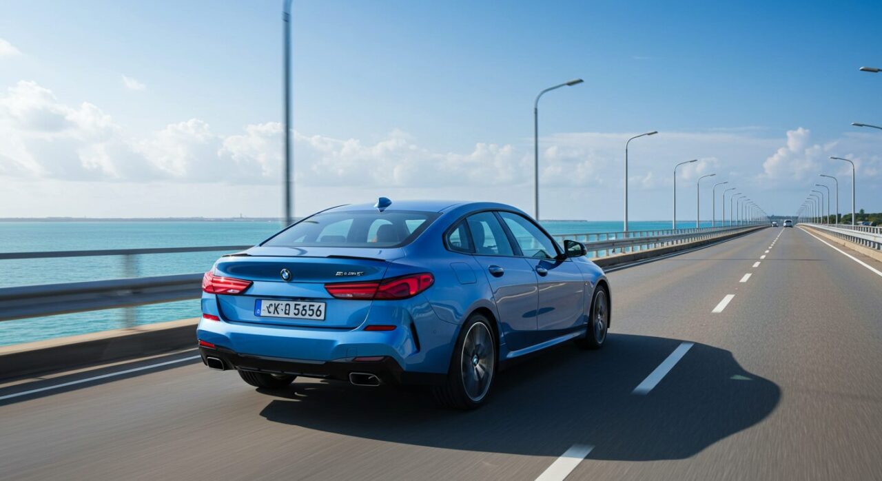 BMW 2シリーズ218d グランクーペで青い空と青い海を眺めながらドライブ